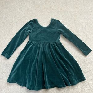 Hanna Andersson Green Velour Skater Dress pre worn